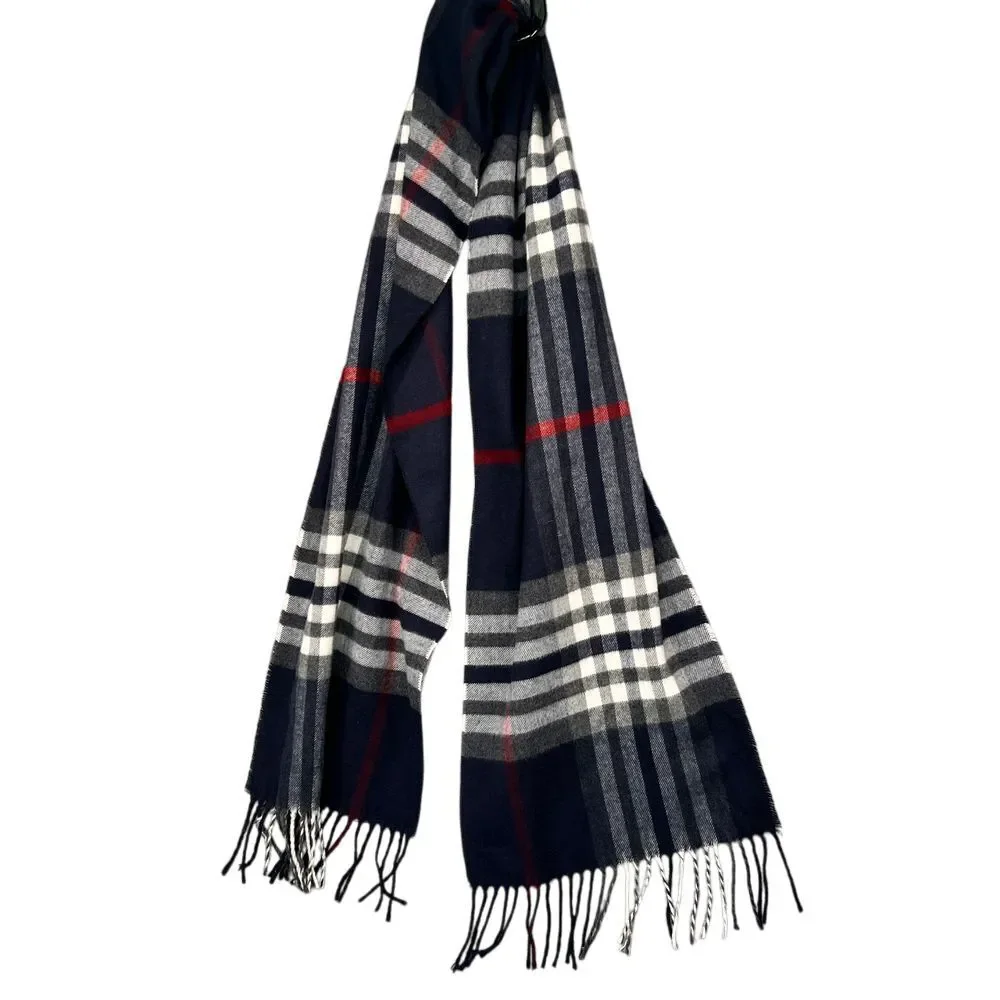 Cashmink Plaid Scarf‎ Blue White Red Soft Warm Designer V Fraas Lightweight